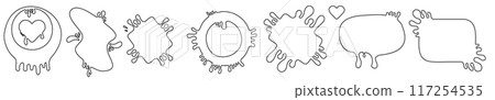 Outline Paint splatter black set and collection. Different type of line splash collection, decorative liquids shapes. splashes and drops, cartoon spatters. Stain set isolated on transparent 117254535