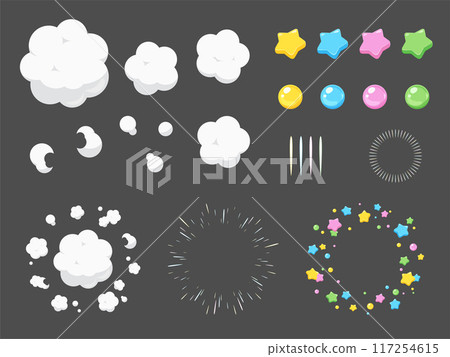 A cute explosion effect set with smoke and stars 117254615