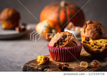 Homemade pumpkin muffins Homemade pumpkin muffins 117254739