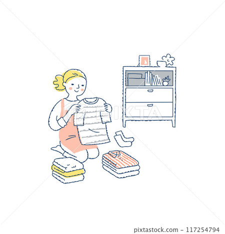 一個折疊洗衣店的女人 117254794