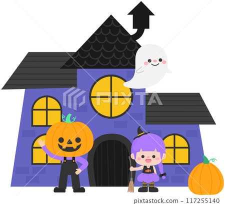 Kid hand drawn cute happy halloween haunted house 117255140