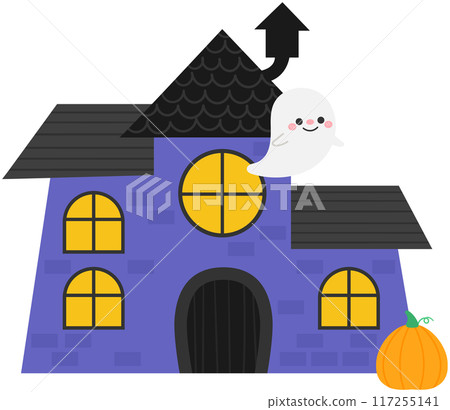 Kid hand drawn cute happy halloween haunted house 117255141