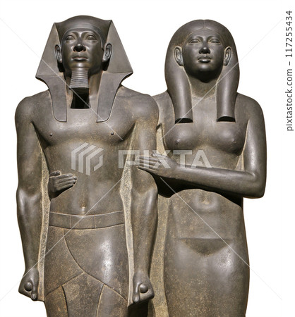 King Menkaura and Queen in Egypt detail, Giza (Old Kingdom Dynasty 4, 2490-2472 BCE 117255434