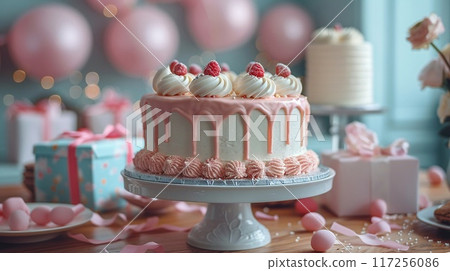 A birthday collage with photos of a surprise party gifts 117256086