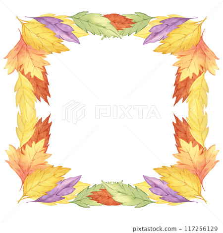 Autumn leaves watercolor clipart frame with colorful yellow, orange, and green leaves forming a rectangular border. Ideal for fall event invitations, scrapbooking, and seasonal stationery Autumn leaves watercolor clipart frame with colorful yellow, orange, and green leaves forming a rectangular border. Ideal for fall event invitations, scrapbooking, and seasonal stationery 117256129