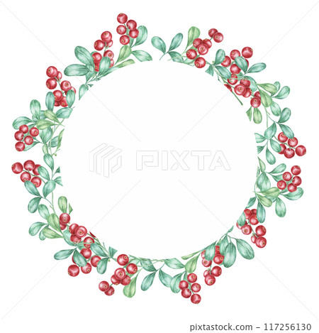 Red berries watercolor clipart frame with vibrant cranberries and green leaves forming a circular border. Ideal for festive greeting cards, holiday-themed digital designs, and seasonal decor Red berries watercolor clipart frame with vibrant cranberries and green leaves forming a circular border. Ideal for festive greeting cards, holiday-themed digital designs, and seasonal decor 117256130