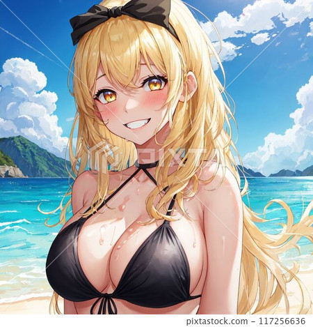 Blonde busty beauty in a swimsuit 117256636