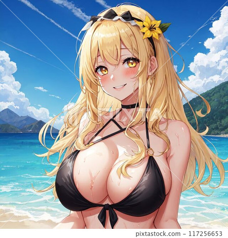 Blonde busty beauty in a swimsuit Blonde busty beauty in a swimsuit 117256653