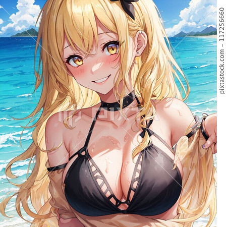 Blonde busty beauty in a swimsuit 117256660
