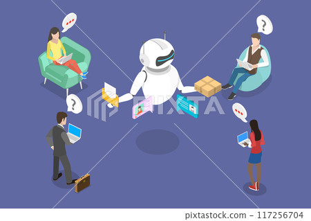 3D Isometric Flat Vector Illustration of Artificial Intelligence In Marketing, Customer Queries and Assistance 3D Isometric Flat Vector Illustration of Artificial Intelligence In Marketing, Customer Queries and Assistance 117256704