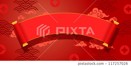 Chinese red paper scroll template with oriental background 117257026