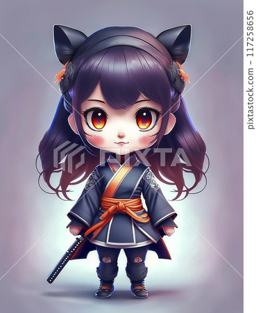 Chibi character: Image of a girl wearing a ninja costume Chibi character: Image of a girl wearing a ninja costume 117258656