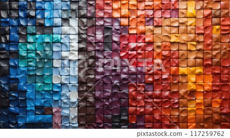 Colorful abstract mosaic of squares in blue, purple, and red hues Colorful abstract mosaic of squares in blue, purple, and red hues 117259762