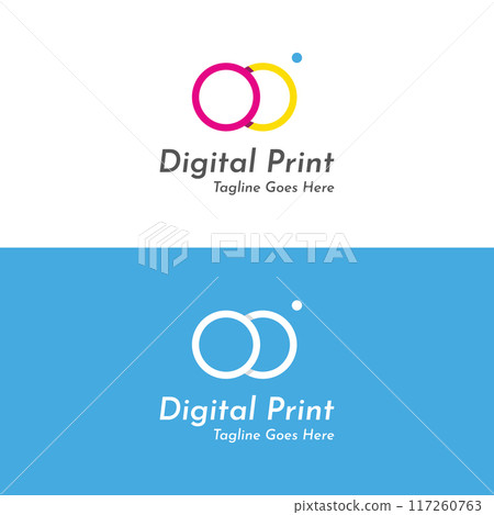Abstract colorful logo digital printing, printing services, media, technology and the internet. With a modern and simple concept. 117260763
