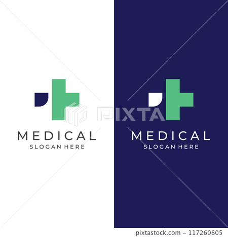 Medical sign logo using a simple and modern plus sign,logo for medical, pharmacy, pharmacy, hospital.With template vector illustration. 117260805