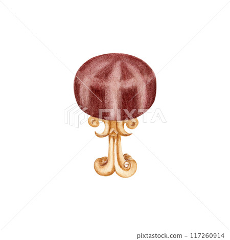 Vintage musicians chair for grand piano or harp instrument. Antique hand drawn stool for musical room interior decoration design or furniture. Watercolor illustration on transparent background Vintage musicians chair for grand piano or harp instrument. Antique hand drawn stool for musical room interior decoration design or furniture. Watercolor illustration on transparent background 117260914