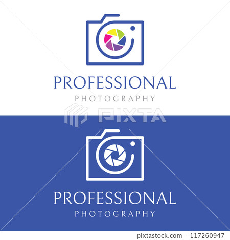 Photography camera logo, lens camera shutter, digital, line, professional, elegant and modern. Logo can be used for studio, photography and other businesses. Using vector illustration editing 117260947
