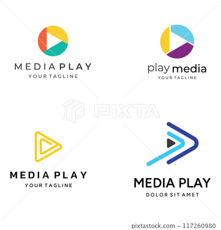 Media logo play button with modern triangle, the logo can be used for multimedia, printing, technology and other businesses. 117260980