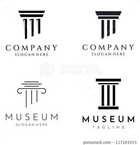 Museums, museum columns, museum lines, museum pillar logos. Museums with minimalist and modern concepts. Logos can be used for companies, museums and businesses. 117261053