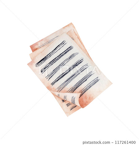 Classical Sheet Music illustration. Hand drawn watercolor clip art isolated from the background. Vintage Manuscript Pages 117261400