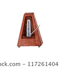Vintage Music Metronome watercolor illustration. Hand drawn design element isolated from the background. Classical music clip art. 117261404