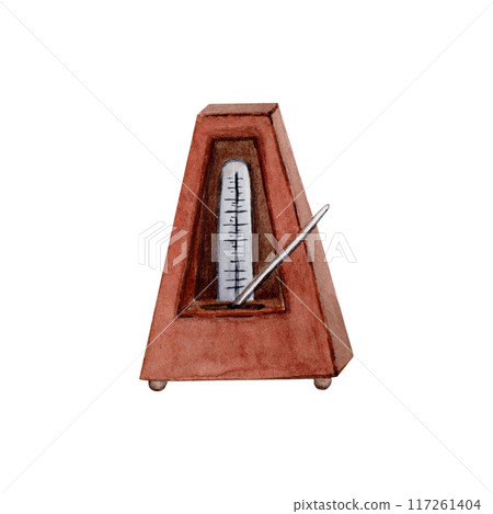 Vintage Music Metronome watercolor illustration. Hand drawn design element isolated from the background. Classical music clip art. Vintage Music Metronome watercolor illustration. Hand drawn design element isolated from the background. Classical music clip art. 117261404