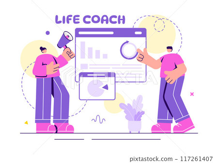 Life Coach Vector Illustration for Consultation, Education, Motivation, Mentoring Perspective and Self Coaching in Business Flat Cartoon Background Life Coach Vector Illustration for Consultation, Education, Motivation, Mentoring Perspective and Self Coaching in Business Flat Cartoon Background 117261407