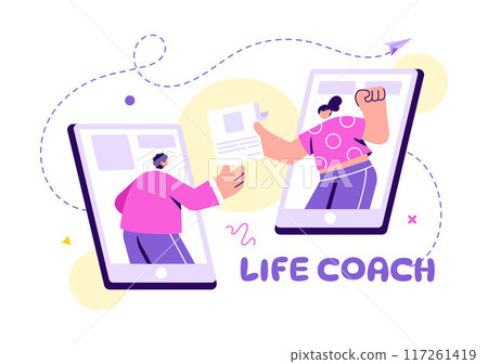 Life Coach Vector Illustration for Consultation, Education, Motivation, Mentoring Perspective and Self Coaching in Business Flat Cartoon Background 117261419