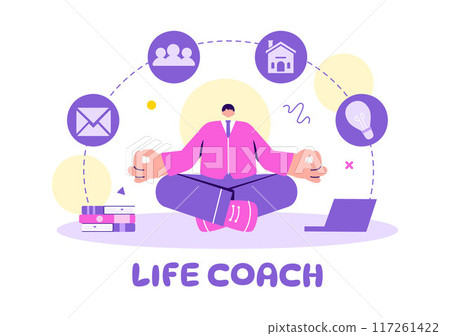 Life Coach Vector Illustration for Consultation, Education, Motivation, Mentoring Perspective and Self Coaching in Business Flat Cartoon Background 117261422