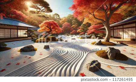 Japanese garden with autumn leaves Japanese garden with autumn leaves 117261495