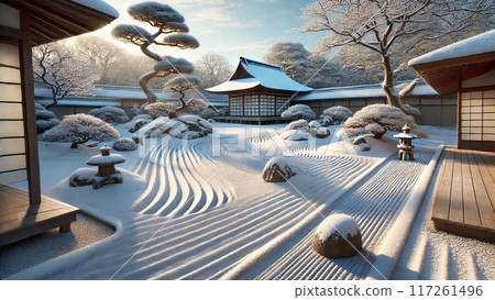 Snowy Japanese garden Snowy Japanese garden 117261496