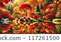 Autumn leaves reflected on the water 117261500