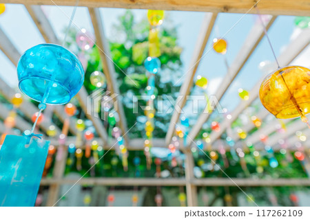 A photo of the wind chime approach to the Tendai sect's Saikyoji temple, the family temple of Akechi Mitsuhide, in Otsu City, Shiga Prefecture. A photo of the wind chime approach to the Tendai sect's Saikyoji temple, the family temple of Akechi Mitsuhide, in Otsu City, Shiga Prefecture. 117262109