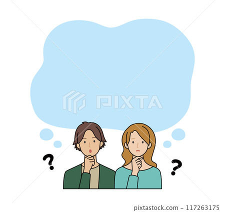 Couple thinking with speech bubble 117263175