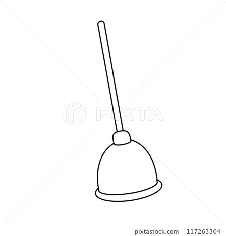 A plunger is shown in a black and white drawing A plunger is shown in a black and white drawing 117263304