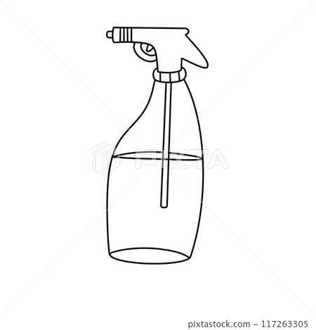 A spray bottle with a white label and a black handle A spray bottle with a white label and a black handle 117263305
