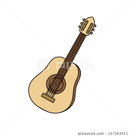 A guitar is drawn in a cartoon style 117263431