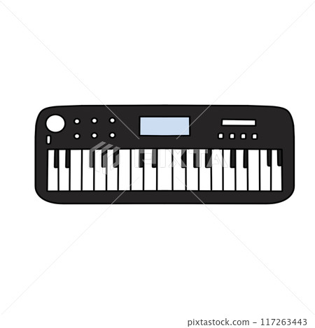 A black keyboard with a blue screen A black keyboard with a blue screen 117263443