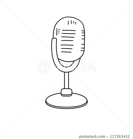 A microphone is drawn in black and white A microphone is drawn in black and white 117263452