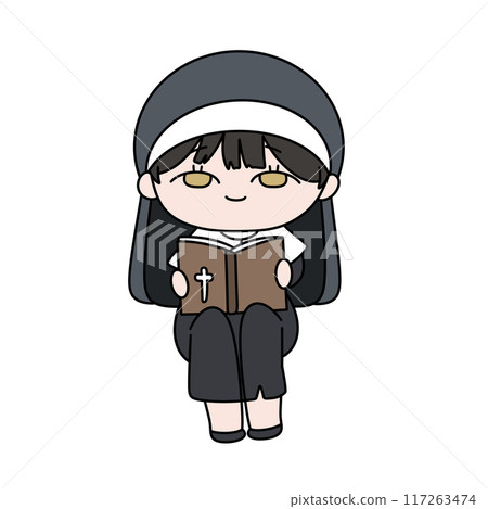 A cartoon nun is reading a book A cartoon nun is reading a book 117263474