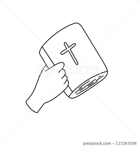 A hand holding a book with a cross on it 117263506