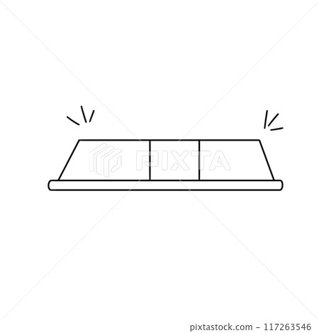 A black and white drawing of a traffic light with a red light on top 117263546