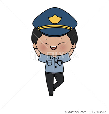 A cartoonish police officer with a blue hat and a smile on his face A cartoonish police officer with a blue hat and a smile on his face 117263564