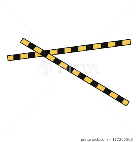Two yellow and black striped poles are shown on a white background 117263568