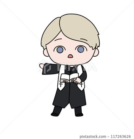 A cartoonish drawing of a young man dressed in a black robe and white vest A cartoonish drawing of a young man dressed in a black robe and white vest 117263626