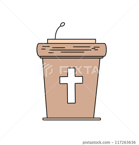 A wooden podium with a cross on it A wooden podium with a cross on it 117263636