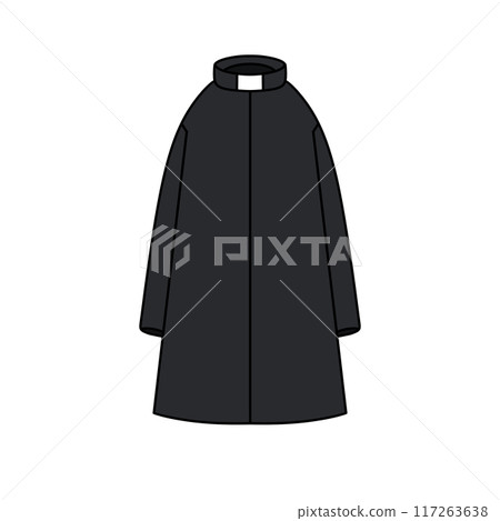 A black coat with a collar and a white label on the collar A black coat with a collar and a white label on the collar 117263638