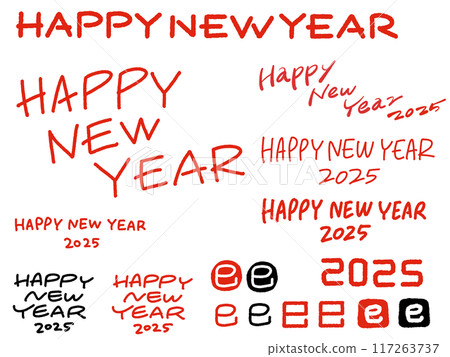 Handwritten HAPPY NEW YEAR 2025 Snake stamp lettering hand-drawn style Handwritten HAPPY NEW YEAR 2025 Snake stamp lettering hand-drawn style 117263737