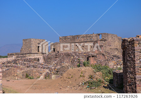 The ruins of the 16th century Bhangarh fort at Alwar, Rajasthan, India 117263926