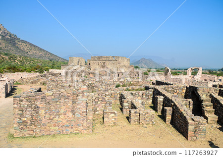 The ruins of the 16th century Bhangarh fort at Alwar, Rajasthan, India The ruins of the 16th century Bhangarh fort at Alwar, Rajasthan, India 117263927